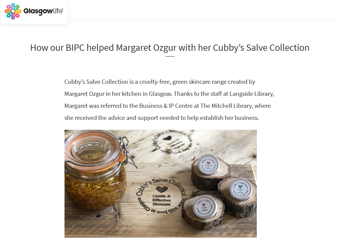 Cubby's Salve and Business & Intellectual Property Centre Glasgow