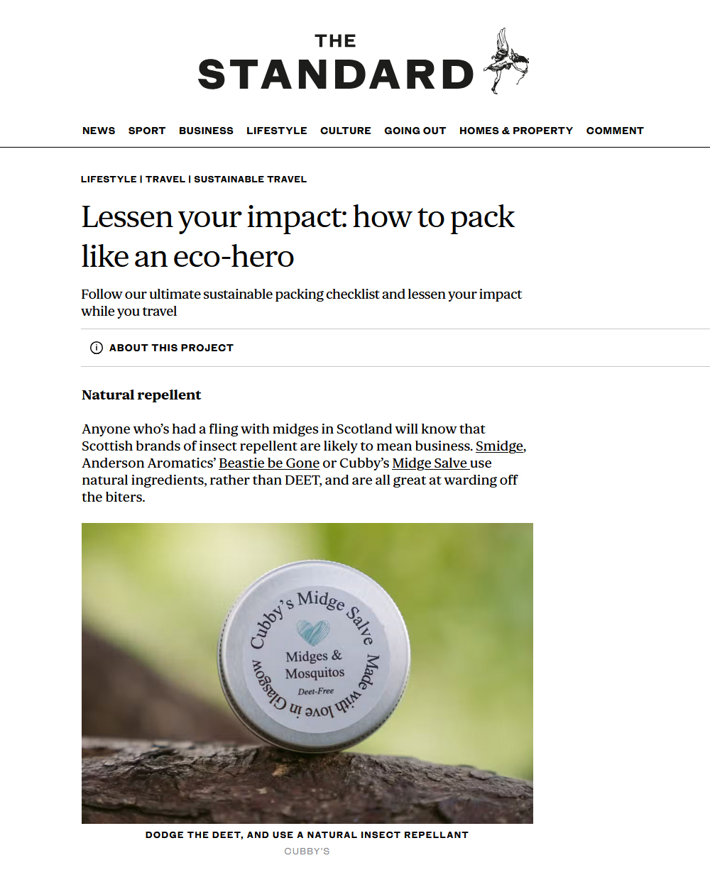 Cubby's Midge Salve in the Evening Standard newspaper